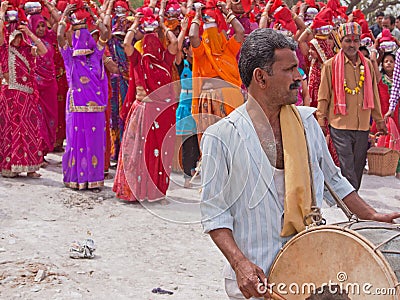 Drummer Leading Gangaur Procession Editorial Stock Photo